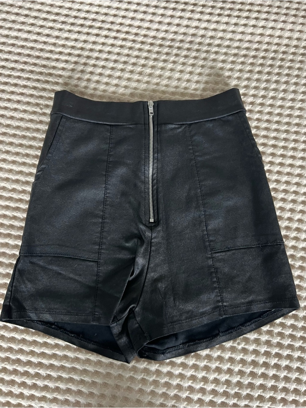 Windsor Black High-Rise Faux Leather Zip-Front Shorts